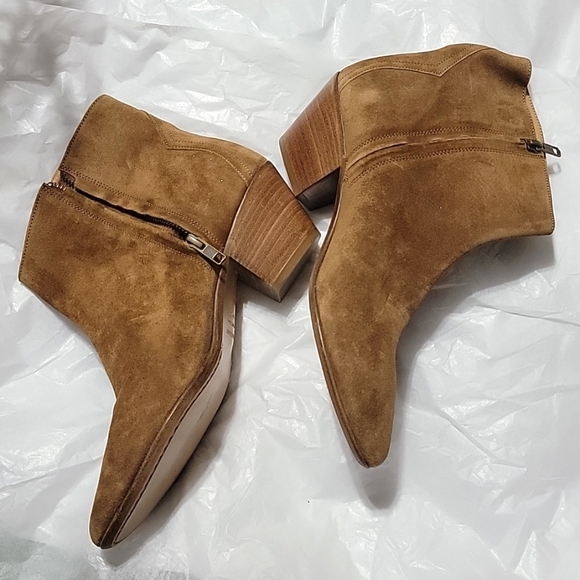 New Isabel Marant Dacken Suede Boots Slanted Stacked Heel Western Cognac sz 40 9 - Picture 3 of 9